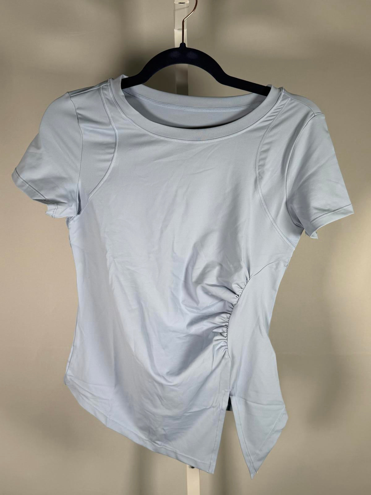 NWT Halara Ruched Side Slit Short Sleeve Top Light Blue Size XS