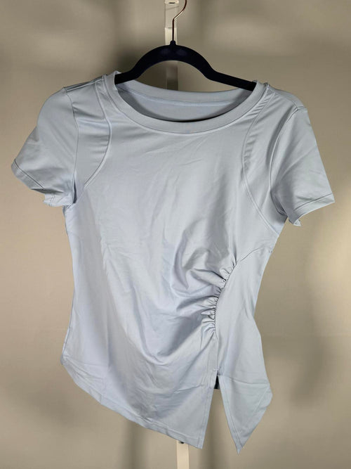 NWT Halara Ruched Side Slit Short Sleeve Top Light Blue Size XS