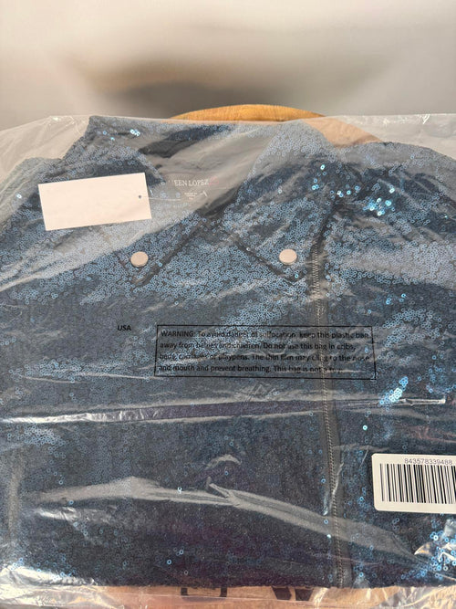 NWT Colleen Lopez Blue Sequin Moto Jacket Sparkly Evening Blazer Size XL