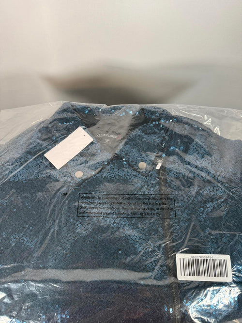NWT Colleen Lopez Blue Sequin Moto Jacket Sparkly Evening Blazer Size 1X