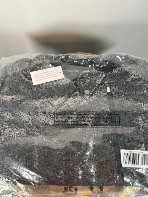 NWT Colleen Lopez Gunmetal Sequin Moto Jacket Sparkly Evening Blazer Size 3X