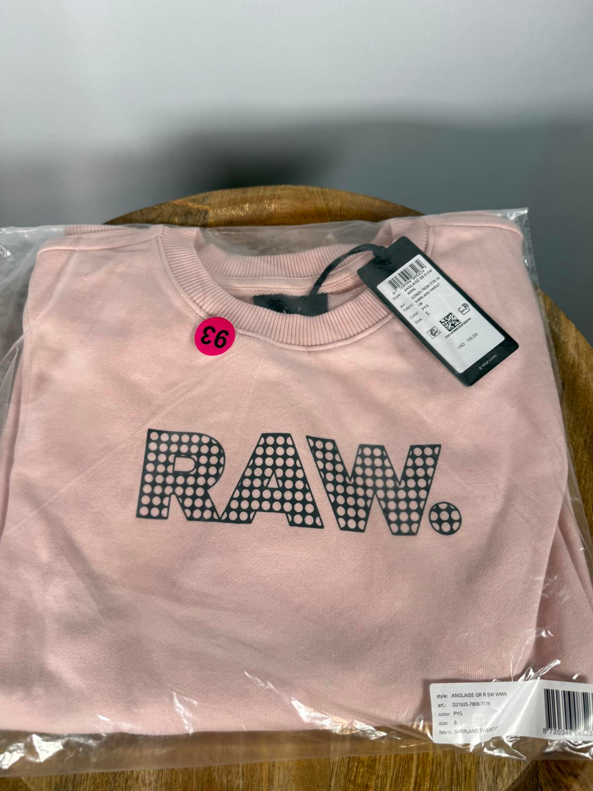 NWT G-Star RAW Anglaise Graphic Crewneck Sweatshirt Womens Pink Small $110 MSRP