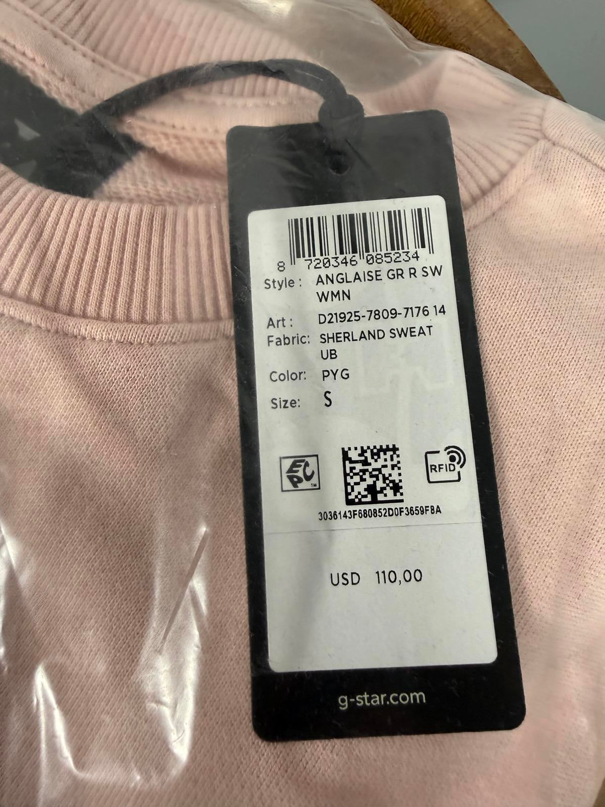 NWT G-Star RAW Anglaise Graphic Crewneck Sweatshirt Womens Pink Small $110 MSRP