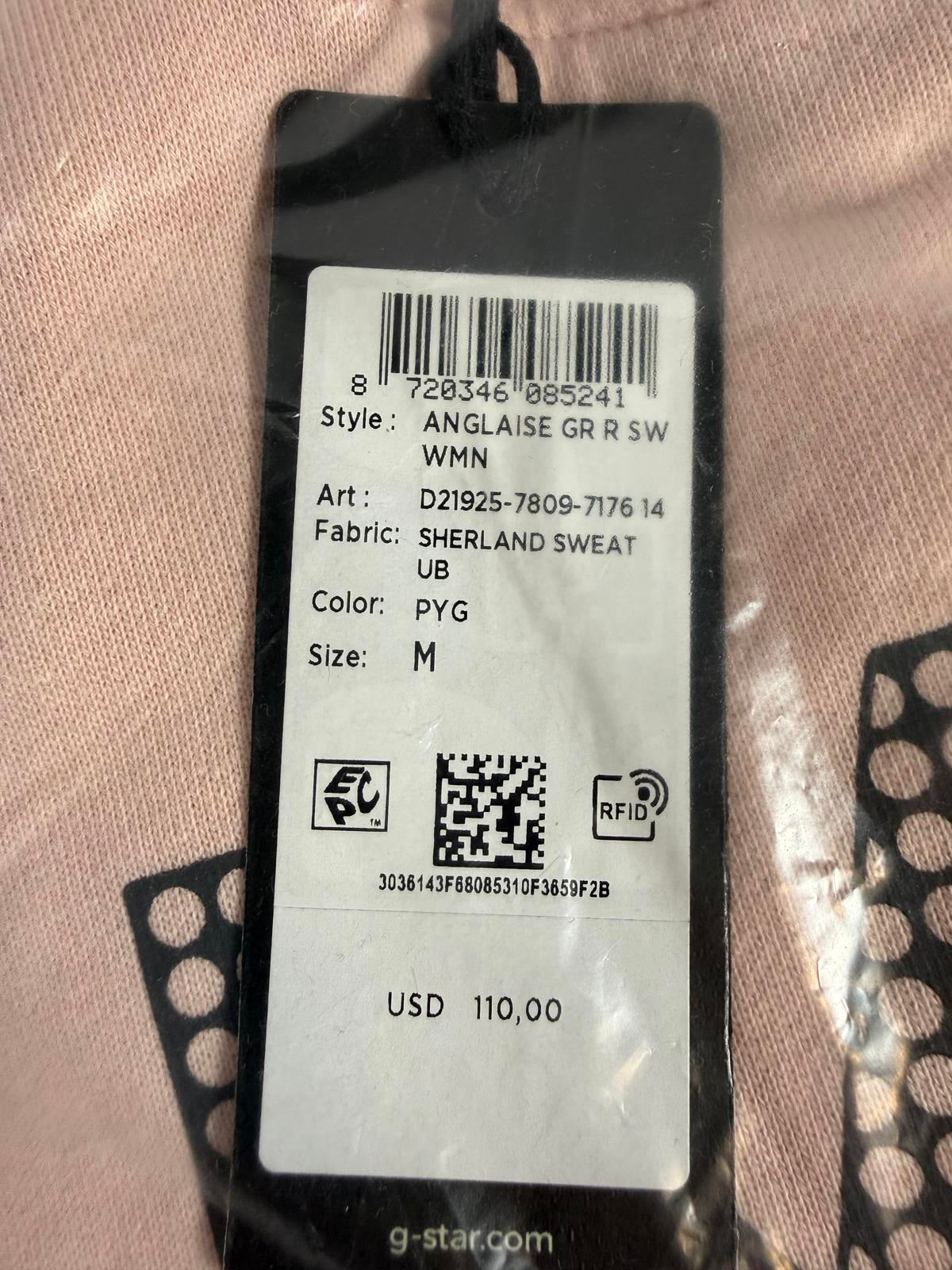 NWT G-Star RAW Anglaise Graphic Crewneck Sweatshirt Womens Pink Medium $110 MSRP