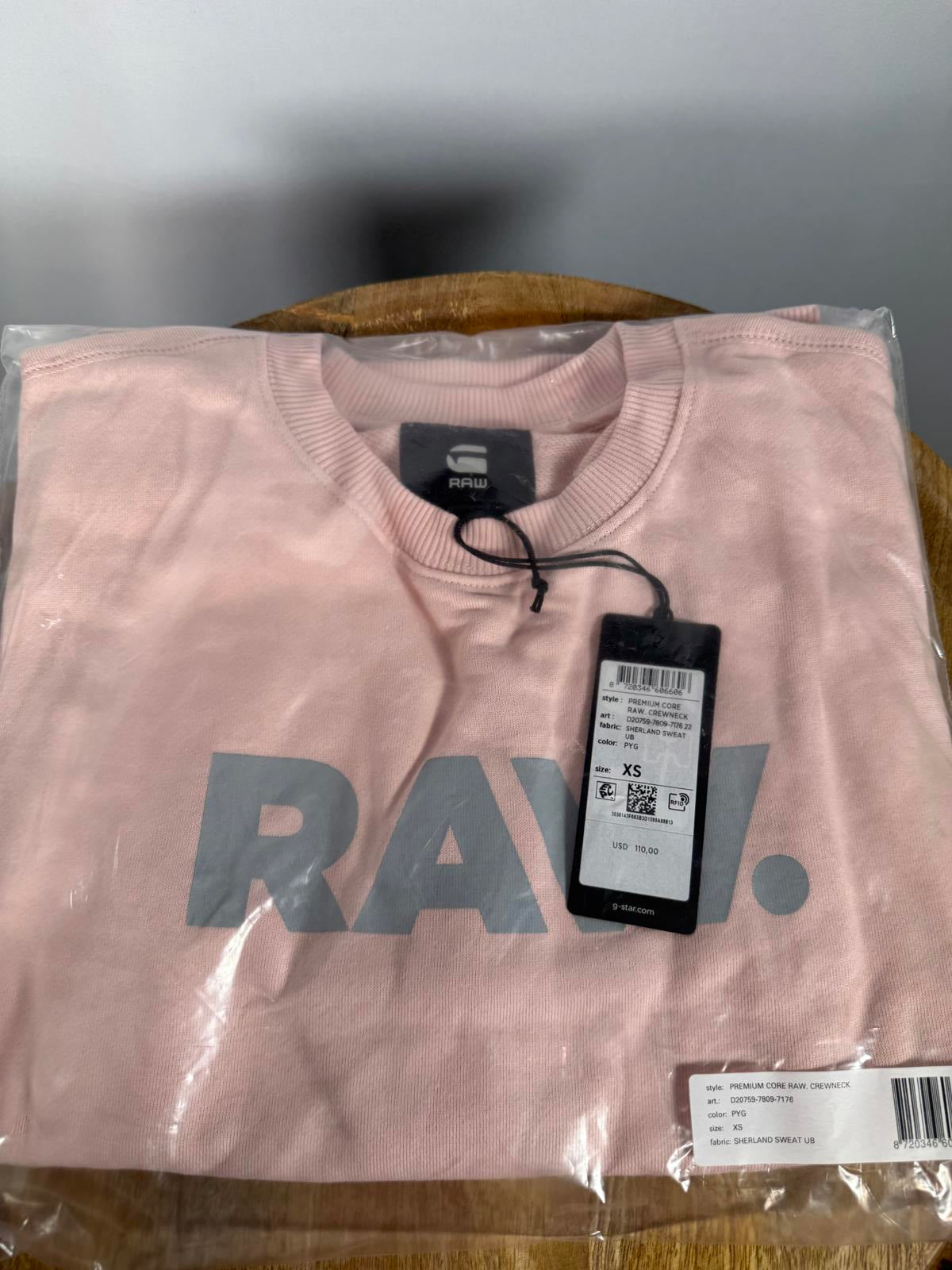 NWT G-Star RAW Premium Core Crewneck Sweatshirt Womens Pink XS Logo $110 MSRP