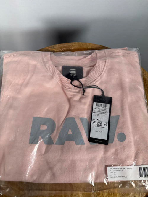 NWT G-Star RAW Premium Core Crewneck Sweatshirt Womens Pink XS Logo $110 MSRP