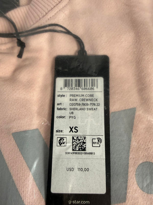 NWT G-Star RAW Premium Core Crewneck Sweatshirt Womens Pink XS Logo $110 MSRP