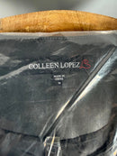 NWT Colleen Lopez Black Beaded Mesh Sleeve Faux Leather Moto Jacket Size Medium