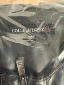 NWT Colleen Lopez Black Beaded Mesh Sleeve Faux Leather Moto Jacket Size Small