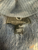 G by Giuliana Fuzzy Knit Scoop Neck Sweater Mock Turtleneck Detail Blue XL