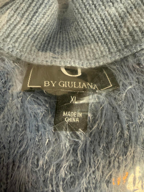 G by Giuliana Fuzzy Knit Scoop Neck Sweater Mock Turtleneck Detail Blue XL