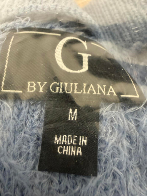 G by Giuliana Fuzzy Knit Scoop Neck Sweater Mock Turtleneck Detail Blue Medium