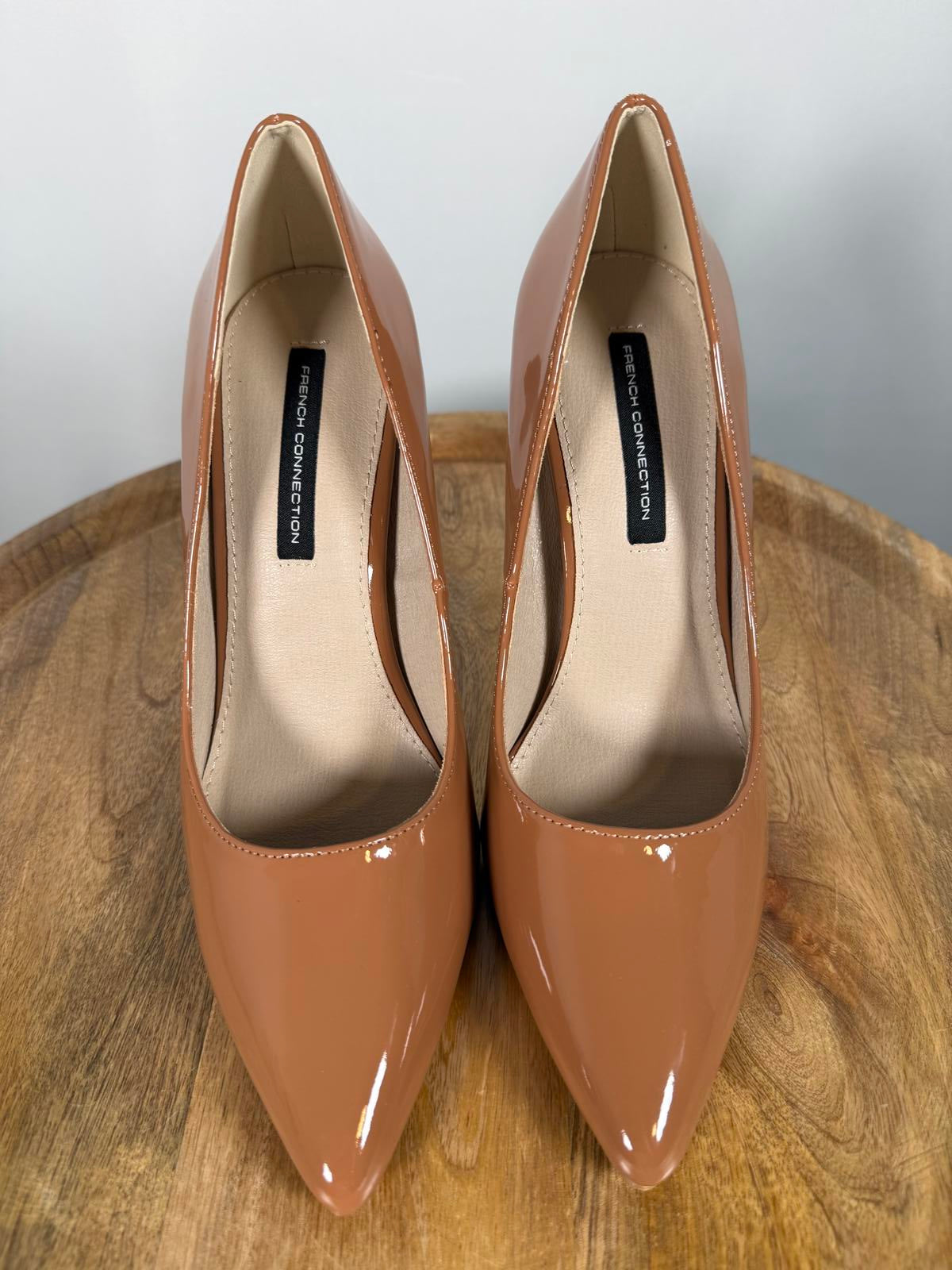French Connection Patent Leather Nude Heels Pumps US 9 NWB