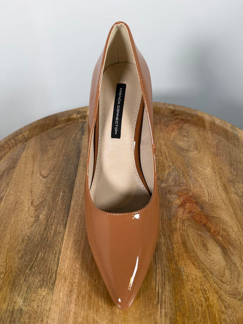 French Connection Patent Leather Nude Heels Pumps US 7.5 NWB