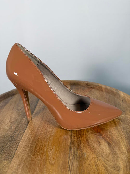 French Connection Patent Leather Nude Heels Pumps US 6 NWB