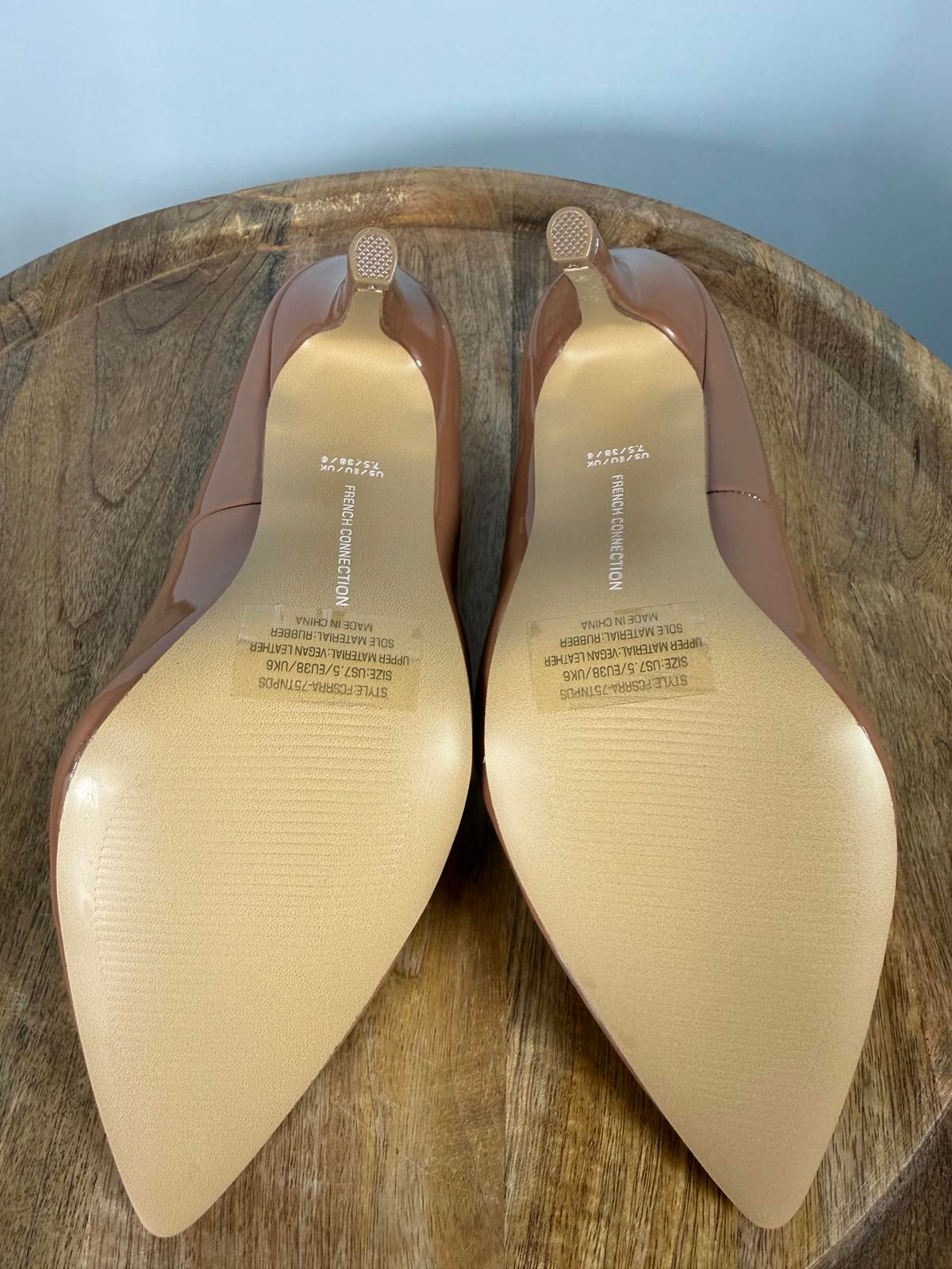 French Connection Patent Leather Nude Heels Pumps US 7.5 NWB