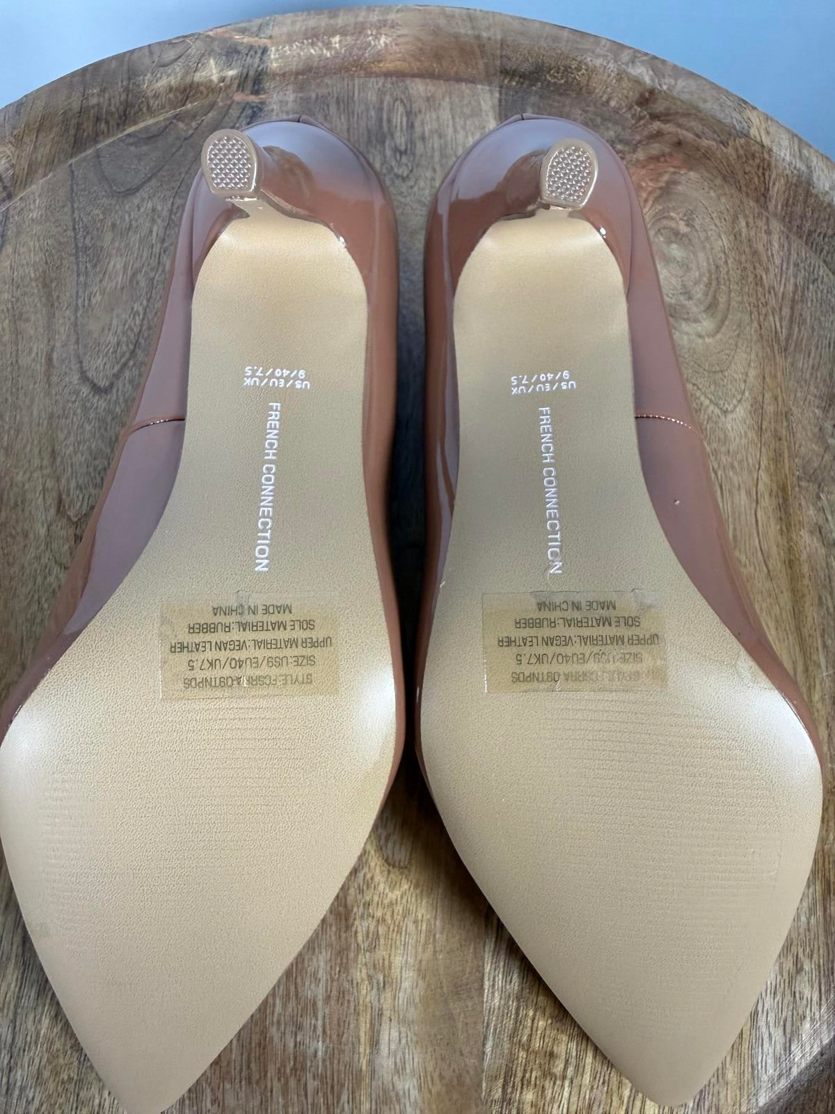 French Connection Patent Leather Nude Heels Pumps US 9 NWB