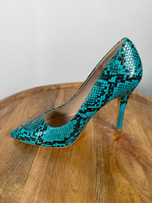 French Connection Snakeskin Print Heels Green/Black Size 6 NWB