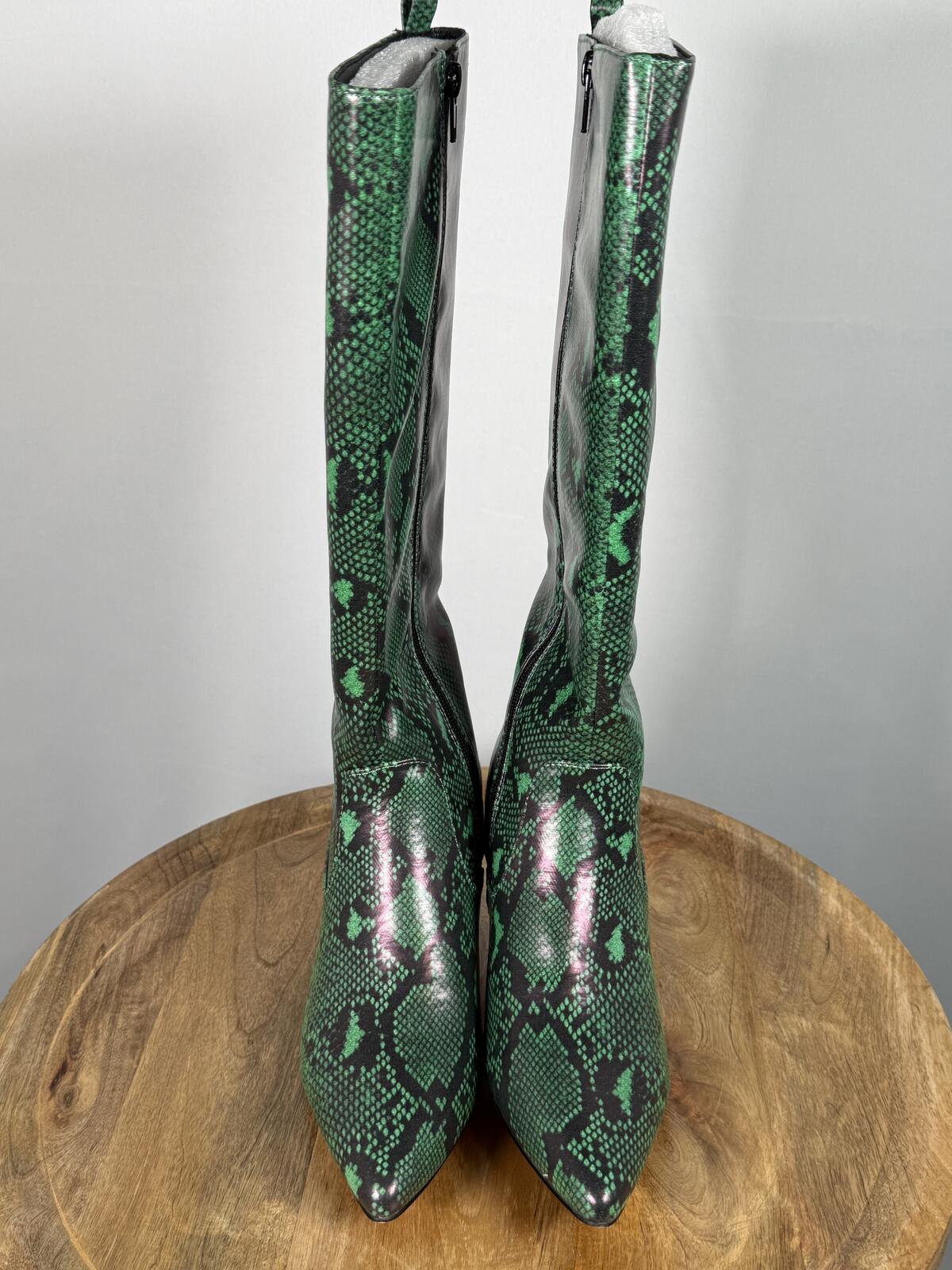 French Connection Green Snakeskin Heeled Boots Pointed Toe Size 6 NWB
