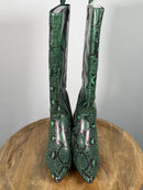 French Connection Green Snakeskin Heeled Boots Pointed Toe Size 6 NWB