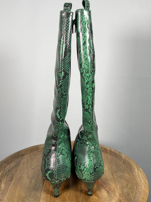 French Connection Green Snakeskin Heeled Boots Pointed Toe Size 6 NWB