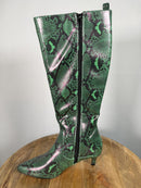 French Connection Green Snakeskin Heeled Boots Pointed Toe Size 6 NWB
