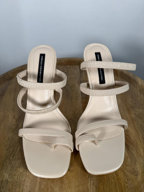 French Connection Heels Nude Strappy Square Toe Block Heel Sandals US 8 NWB