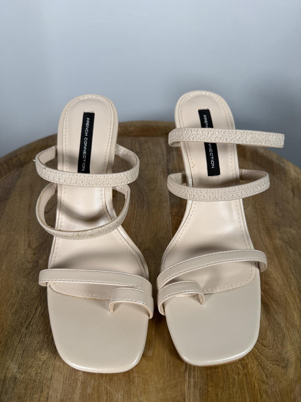French Connection Heels Nude Strappy Square Toe Block Heel Sandals US 10 NWB