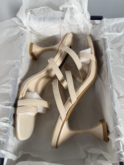 French Connection Heels Nude Strappy Square Toe Block Heel Sandals US 8 NWB