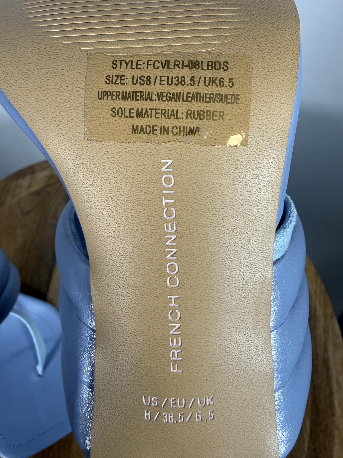 French Connection Heels Blue Thong Strap Square Toe Padded Sandals US 8 NWB