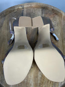 Halston Pewter Iridescent Platform Block Heel Sandals Ankle Strap Size 8 NWB