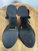 Halston Black Satin Platform Block Heel Sandals Ankle Strap Size 9 NWB