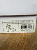 Halston Black Satin Platform Block Heel Sandals Ankle Strap Size 9 NWB