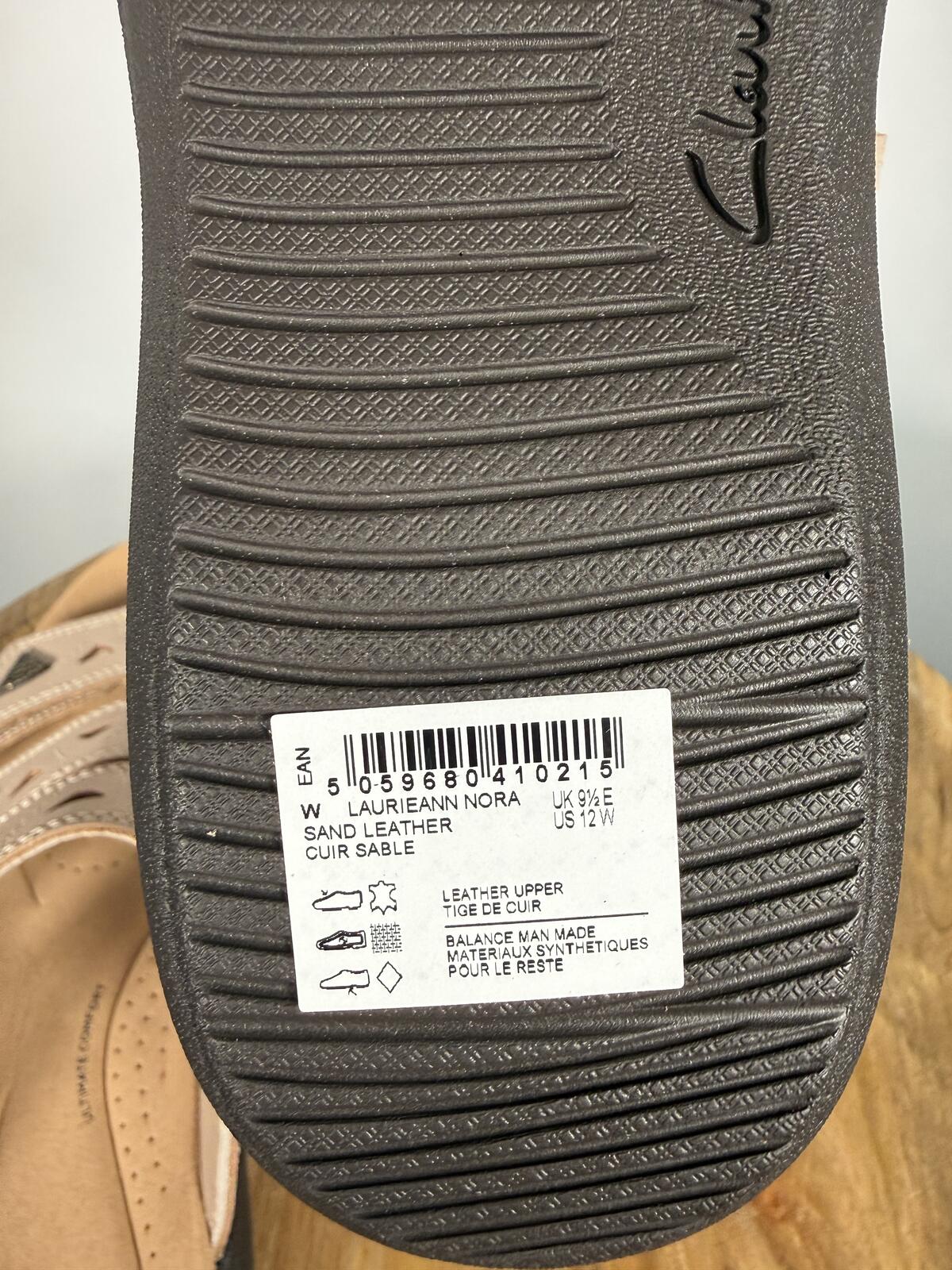 Clarks Laurieann Nora Sand Leather Slide Sandals US 12W Wide Comfort Slip-On NWB