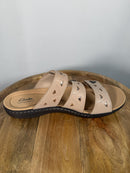 Clarks Laurieann Nora Sand Leather Slide Sandals US 12W Wide Comfort Slip-On NWB