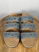 Clarks Laurieann Nora Blue Leather Slide Sandals US 12W Wide Comfort Slip-On NWB