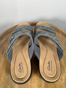 Clarks Laurieann Nora Blue Leather Slide Sandals US 12W Wide Comfort Slip-On NWB