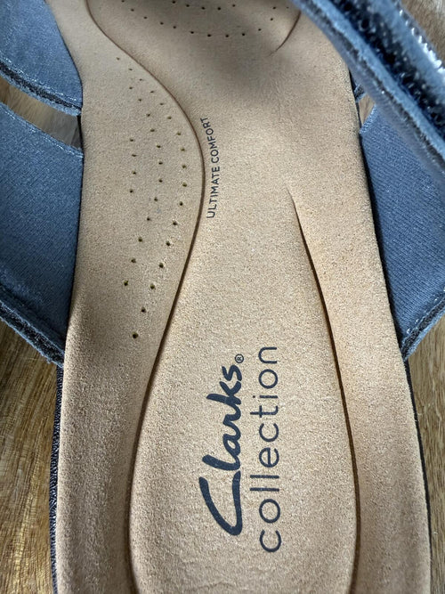 Clarks Laurieann Nora Blue Leather Slide Sandals US 12W Wide Comfort Slip-On NWB