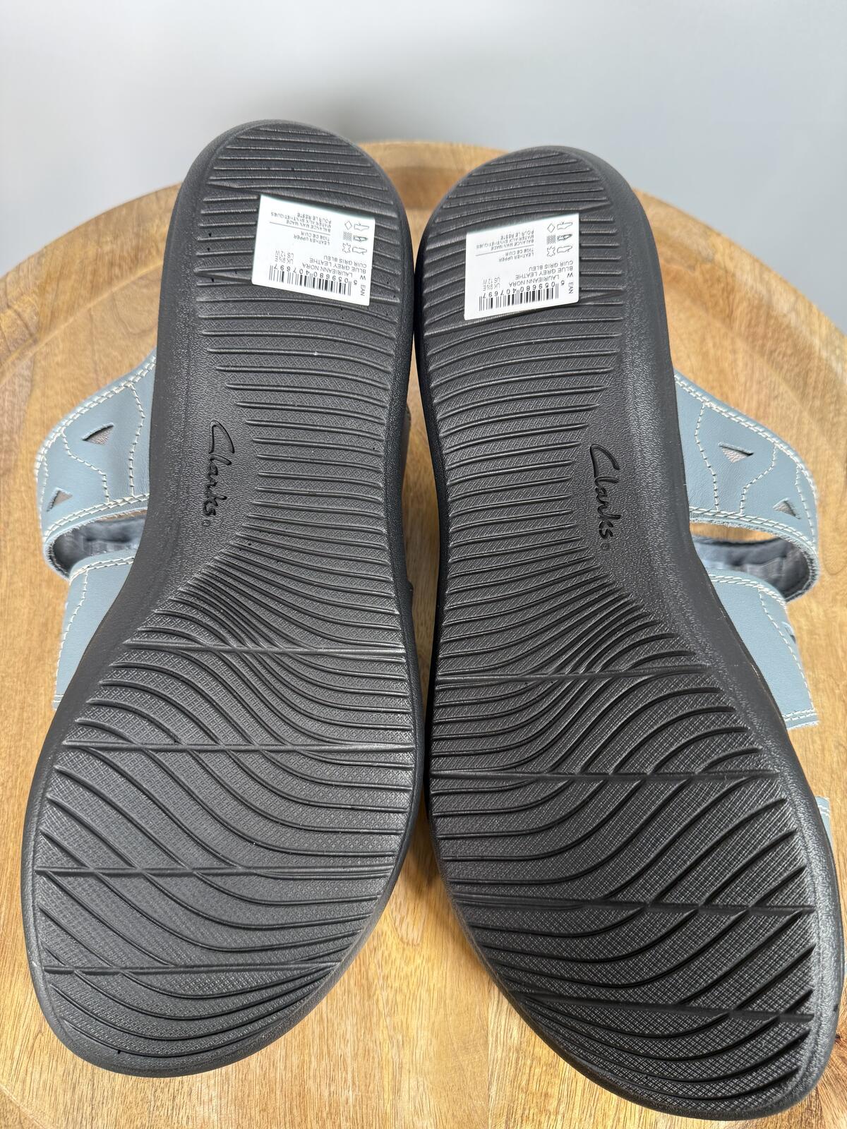 Clarks Laurieann Nora Blue Leather Slide Sandals US 12W Wide Comfort Slip-On NWB