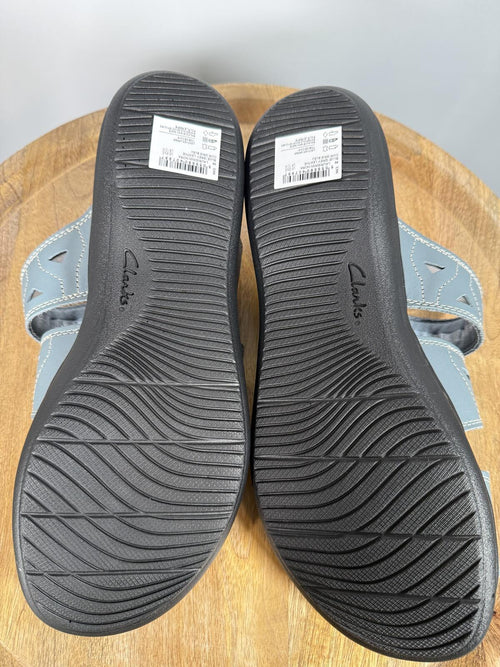 Clarks Laurieann Nora Blue Leather Slide Sandals US 12W Wide Comfort Slip-On NWB
