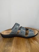 Clarks Laurieann Nora Blue Leather Slide Sandals US 12W Wide Comfort Slip-On NWB