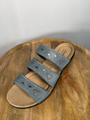 Clarks Laurieann Nora Blue Leather Slide Sandals US 12W Wide Comfort Slip-On NWB