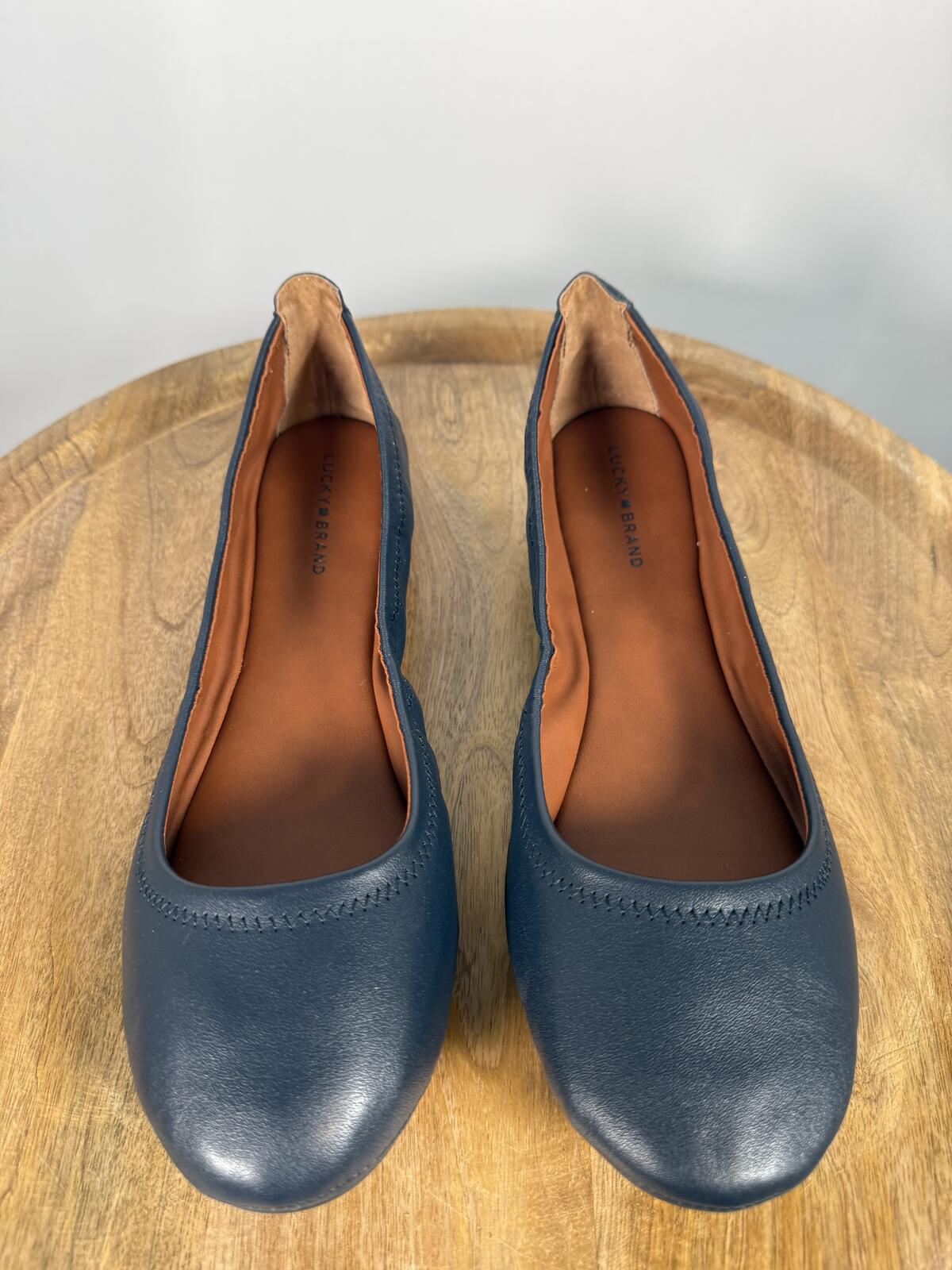 Lucky Brand Emmie Leather Ballet Flats US Size 7.5W Wide American Navy NWB