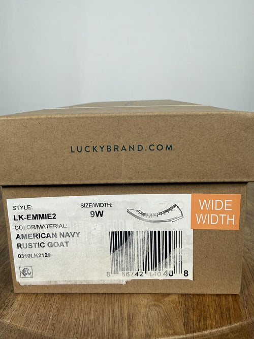 Lucky Brand Emmie Leather Ballet Flats US Size 9W Wide American Navy NWB