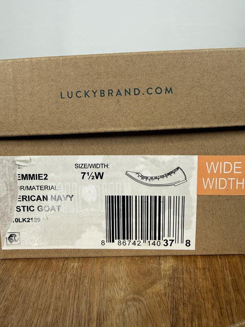 Lucky Brand Emmie Leather Ballet Flats US Size 7.5W Wide American Navy NWB
