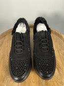 Kenneth Cole Reaction Black Cari Faux Fur Jewel Jogger Sneakers US 6M NWB
