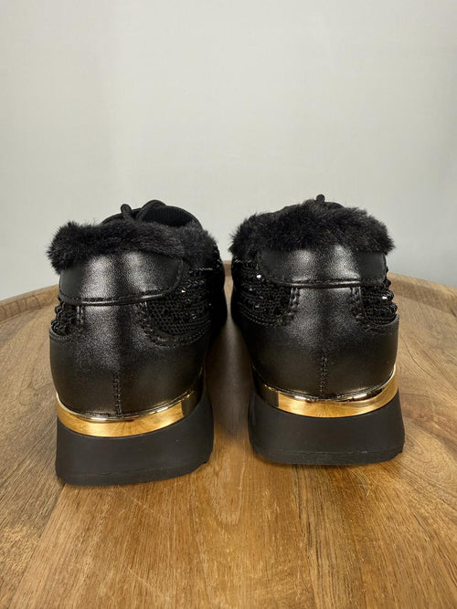 Kenneth Cole Reaction Black Cari Faux Fur Jewel Jogger Sneakers US 6M NWB