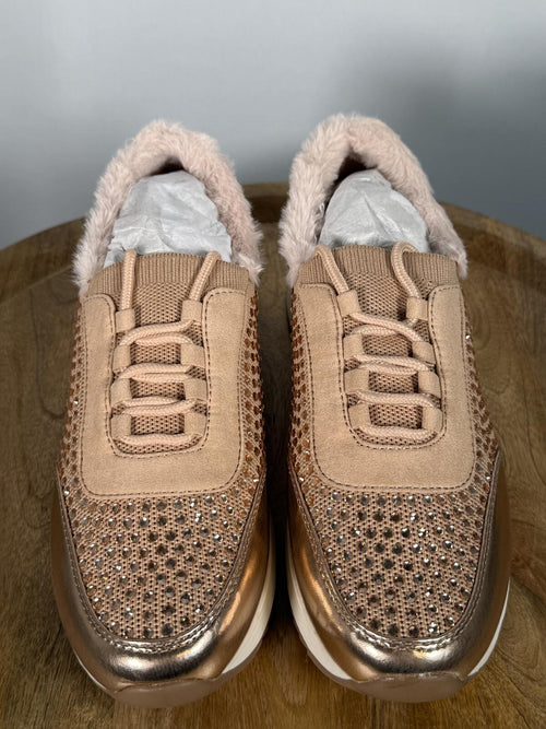 Kenneth Cole Reaction Shell Cari Faux Fur Jewel Jogger Sneakers US 6.5M NWB