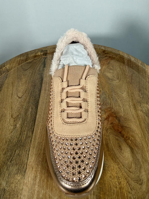 Kenneth Cole Reaction Shell Cari Faux Fur Jewel Jogger Sneakers US 6.5M NWB
