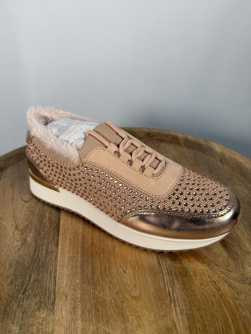 Kenneth Cole Reaction Shell Cari Faux Fur Jewel Jogger Sneakers US 6.5M NWB